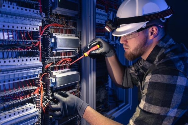 male-electrician-works-switchboard-overalls-against-backdrop-emergency-lighting_169016-66398